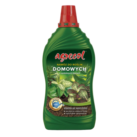 Agrecol – nawóz mineralny do roślin domowych o ozdobnych liściach 1 l – przód opakowania