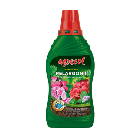 Agrecol – nawóz mineralny do pelargonii i roślin balkonowych 0,5 l – przód opakowania