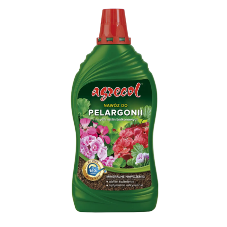 Agrecol – nawóz mineralny do pelargonii i roślin balkonowych 1 l – przód opakowania