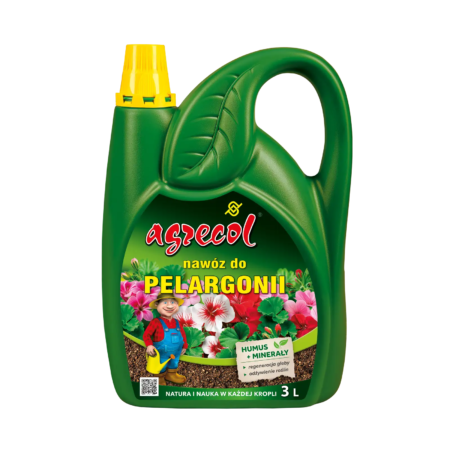 Agrecol – nawóz organiczno-mineralny do pelargonii 3 l – przód opakowania